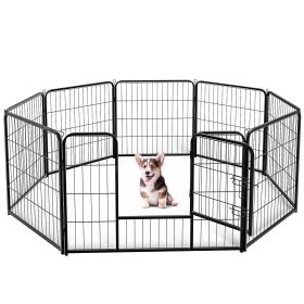 Dog Playpen Indoor with Door, Fence for Small Pet Animals, Puppy Cage with Gate for Yard Outdoor, 8 Panel 32 Inch Tall, Black