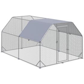 PawHut Large Chicken Coop Metal Chicken Run with Waterproof and Anti-UV Cover, Flat Shaped Walk in Fence Cage Hen House for Outdoor and Yard Farm Use