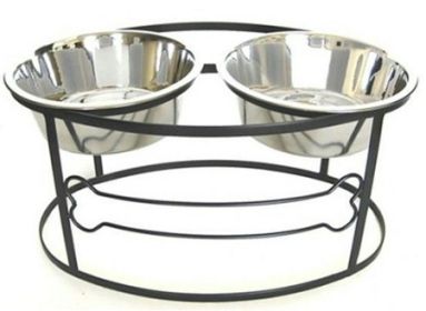 Bone Raised Double Dog Bowl (Option: Small/Black)