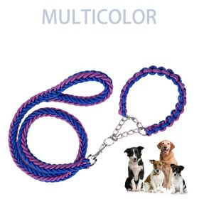 Eight-strand nylon braided dog collar leash dog chain impact blasting chain pet leash (Specification (L * W): XL, Colour: Blue)