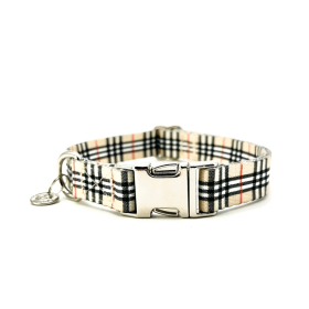 Adjustable Collar - Quick Release Metal Alloy - Beige Plaid (Color: Beige Plaid, size: S)