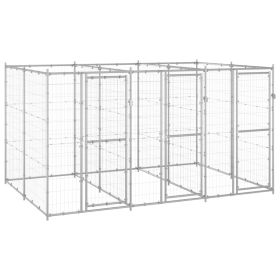 Outdoor Dog Kennel Galvanized Steel 78.1 ftÂ² (Color: Silver)