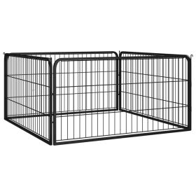 Dog Playpen 4 Panels Black 39.4"x19.7" Powder-coated Steel (Color: Black)