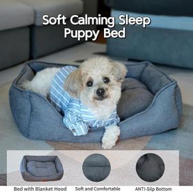 Dog Bed Washable Medium Dog Cat Sofa Bed Super Soft Rectangular Cuddle Pet Bed With Non-Slip Fluffy Bottom(Dark Gray, 20.8 * 15.7 * 6.7) (Colour: Light gray)