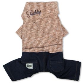 Touchdog Vogue Neck-Wrap Sweater and Denim Pant Outfit (Color: Peach, size: large)