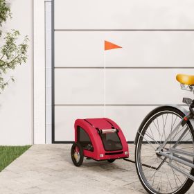 Pet Bike Trailer Red Oxford Fabric and Iron (Color: Red)