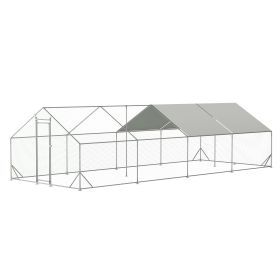 Large Metal Chicken Coop, Walk-in Chicken Run,Galvanized Wire Poultry Chicken Hen Pen Cage (Color: as Pic)