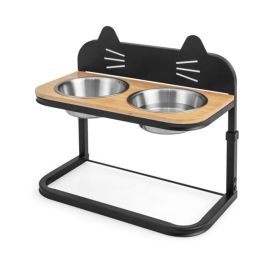 Raised Pets Cats Dog Feeding Station Elevated Pet Feeder (Type: Style B, Color: Black & Natural)