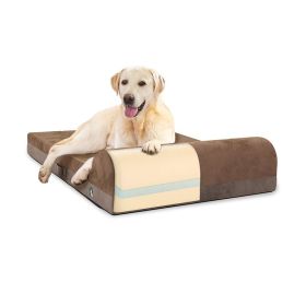 Durable Flannel Fabric Orthopedic Dog Beds with Pillow (Color: Brown, size: 46"x29"x7.9")