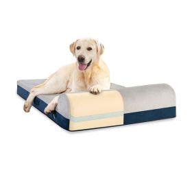 Durable Flannel Fabric Orthopedic Dog Beds with Pillow (Color: Blue, size: 46"x29"x7.9")