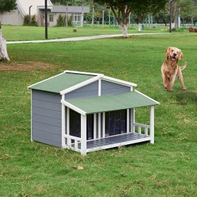 Dog House, Waterproof Dog Cage Kennel, Wooden Outdoor and Indoor Dog House, Raised Pet Kennel for Medium Dogs, Log Cabin Style with Porch (Material: Pine, Color: Blue)