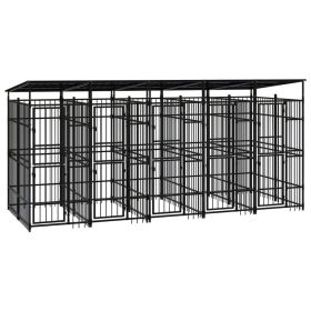 Outdoor Dog Kennel with Roof Steel 99.2 ftÂ² (Color: Black)